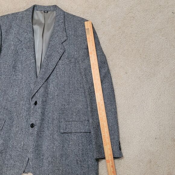 Vtg Bovet Blazer Mens 46R Gray Herringbone Tweed Wool Jacket Sportscoat Corpcore - Picture 7 of 16